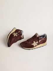 Women's Marathon with burgundy satin upper and platinum leather star