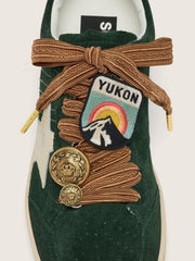 Skins burgundy and peach embroidered laces with patch and two charms