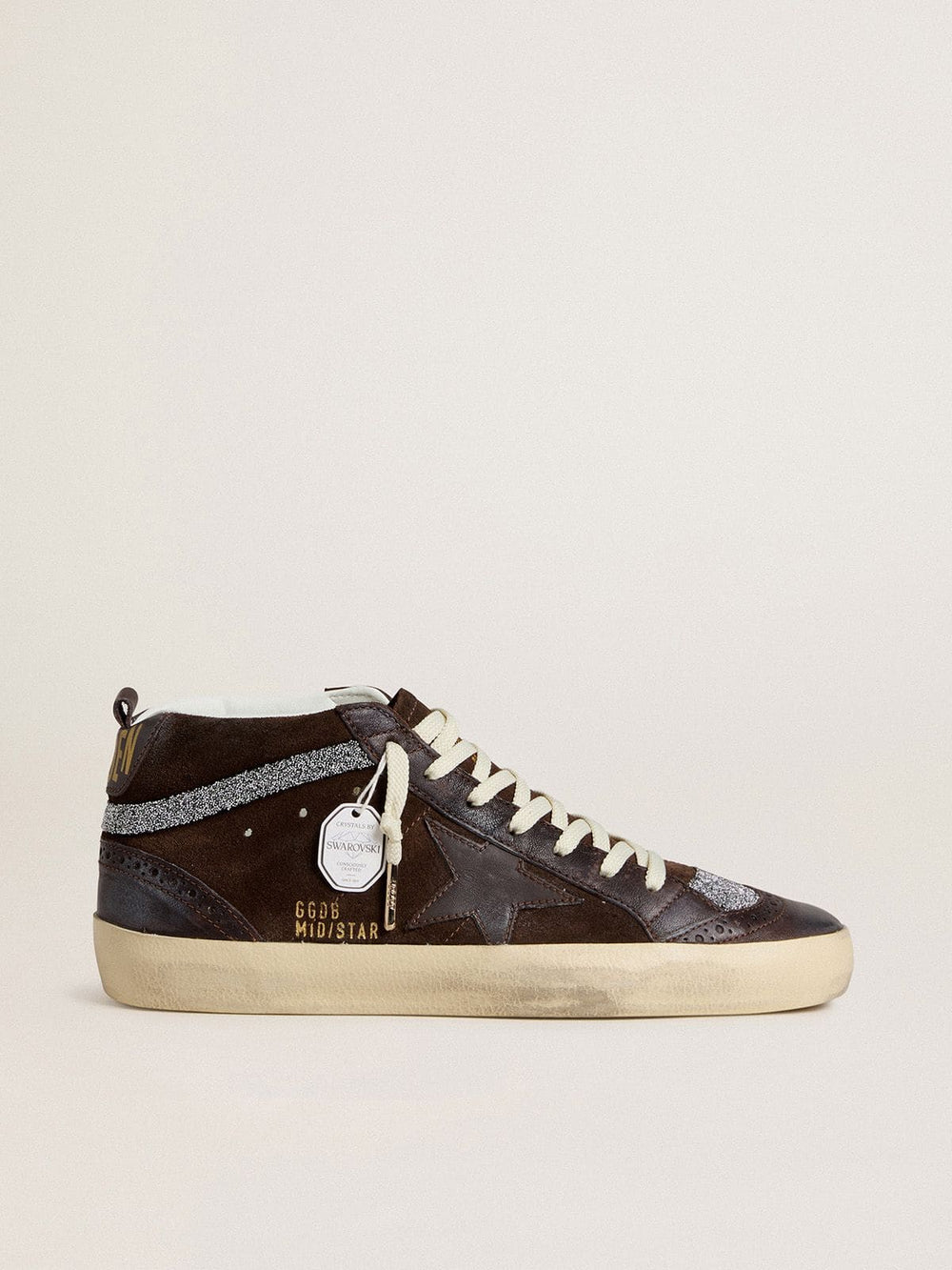 Women's Mid Star in brown suede with leather star and Swarovski crystal flash