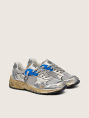 Women's Dad-Star in silver laminated leather and mesh with white leather star and silver heel tab