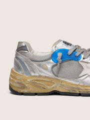 Women's Dad-Star in silver laminated leather and mesh with white leather star and silver heel tab