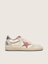 Women's Ball Star LTD in beige leather with pink mesh star and blue leather heel tab