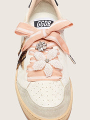 Skins white and pink striped laces with beaded and crystal charms
