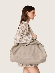 Anthracite canvas tote bag with embroidery and antique silver details