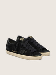 Women's Super-Star LTD in black suede with black glitter star and black leather heel tab