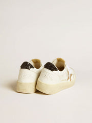 Women’s Ball Star in white leather with gold glitter star and black glitter heel tab