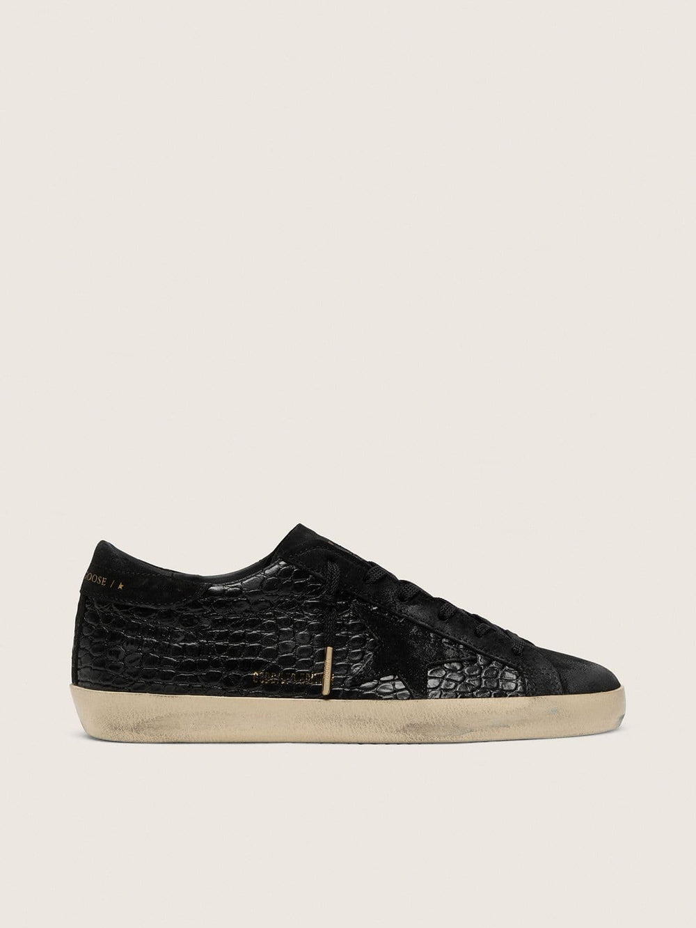 Women's Super-Star LTD in black croc-print leather with black suede star and heel tab