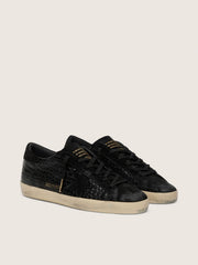 Women's Super-Star LTD in black croc-print leather with black suede star and heel tab