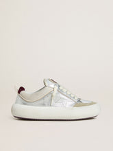 Women’s Space-Star Cube in ice-gray and silver leather with burgundy heel tab