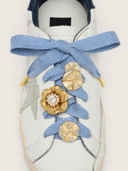 Skins light blue and white herringbone laces embellished with charms
