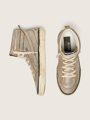 Women's Slide LAB sneakers in tobacco-colored suede with crystals and tobacco-colored suede star