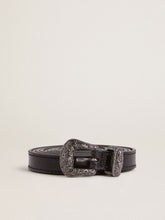Black leather belt with silver buckle
