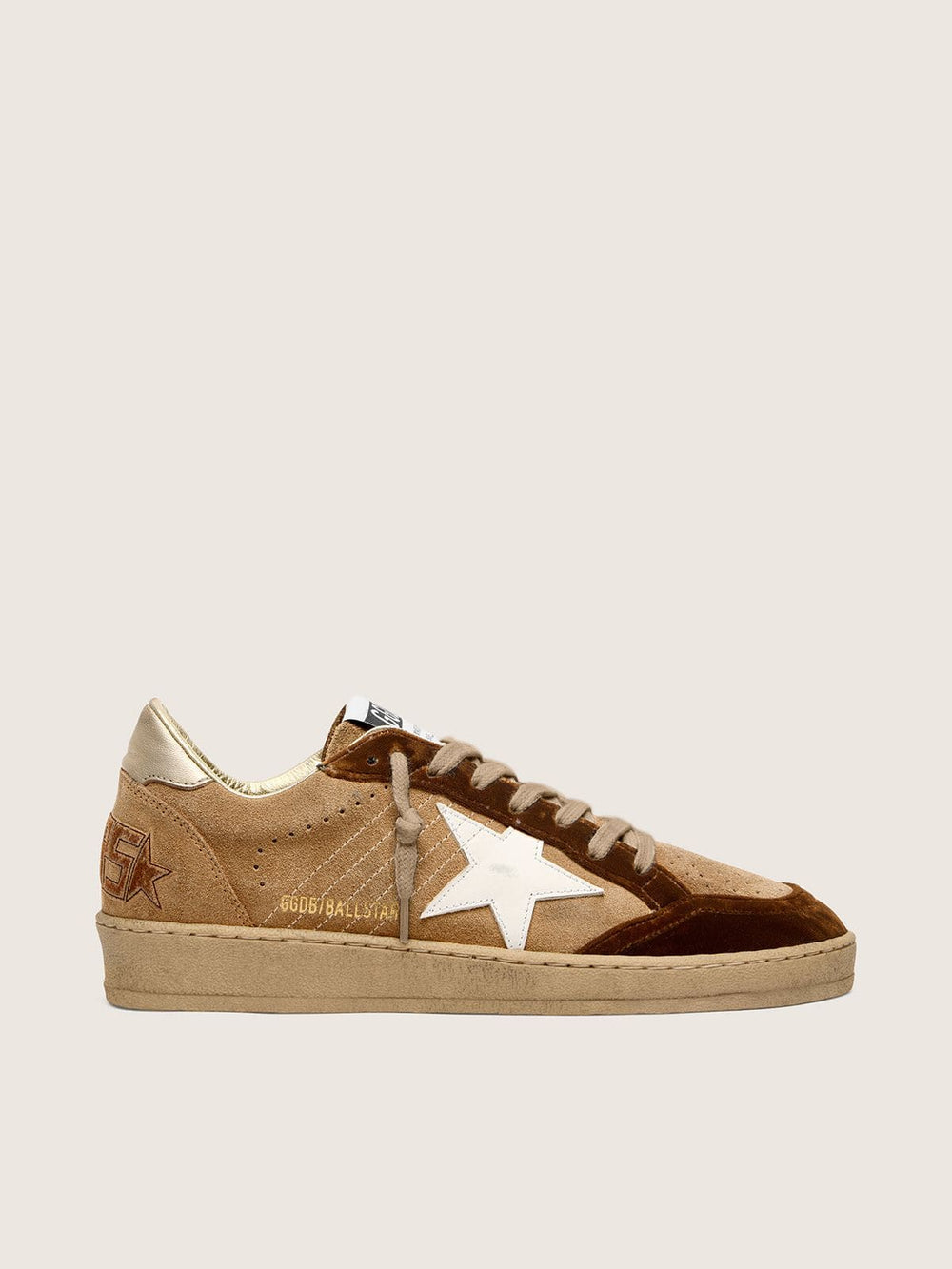 Women's Ball Star in tobacco suede with white leather star and cognac velvet inserts