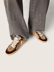 Women's Ball Star in tobacco suede with white leather star and cognac velvet inserts