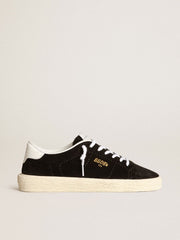 Women's Tennis in black suede with white leather heel tab