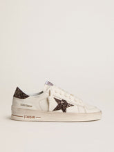 Women's Stardan in white leather with brown glitter star and heel tab