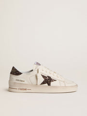 Women's Stardan in white leather with brown glitter star and heel tab