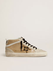 Women’s Mid Star in beige naplak leather with leopard-print pony skin star