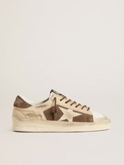 Women’s Stardan in military-green suede and beige pony skin with beige suede star