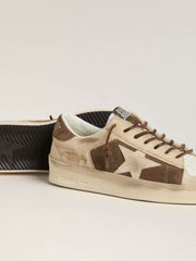 Women’s Stardan in military-green suede and beige pony skin with beige suede star
