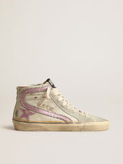 Slide in beige with pink metallic leather star and flash