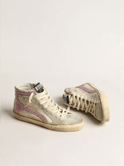 Slide in beige with pink metallic leather star and flash