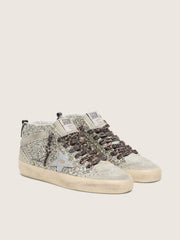 Mid Star in silver glitter with silver metallic leather star