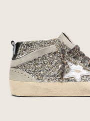 Mid Star in silver glitter with silver metallic leather star
