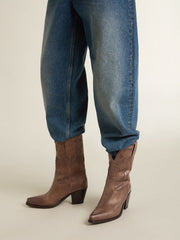 Wish Star boots in dove-gray leather with tone-on-tone inlay details