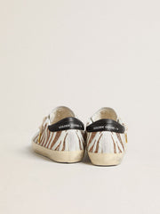 Women’s Super-Star LTD in white pony skin with brown glitter and white suede star