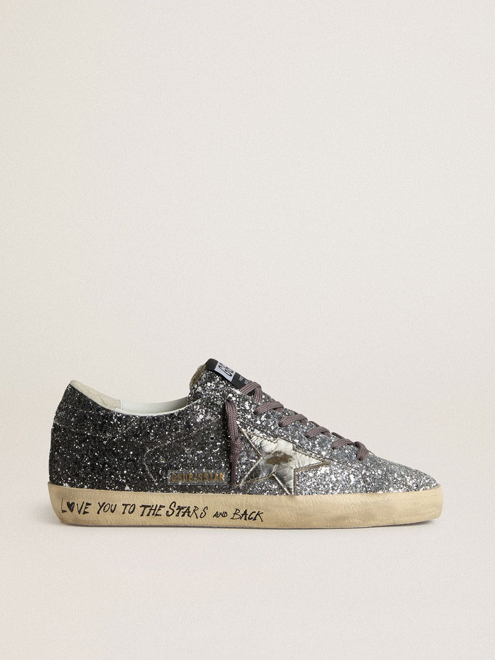 Women's Super Star with glitter upper and silver metallic leather star