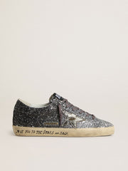 Women's Super Star with glitter upper and silver metallic leather star