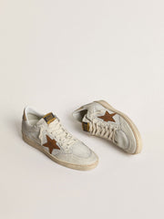 Women's Ball Star in white nappa and mesh with tobacco-colored nubuck star and beige heel tab