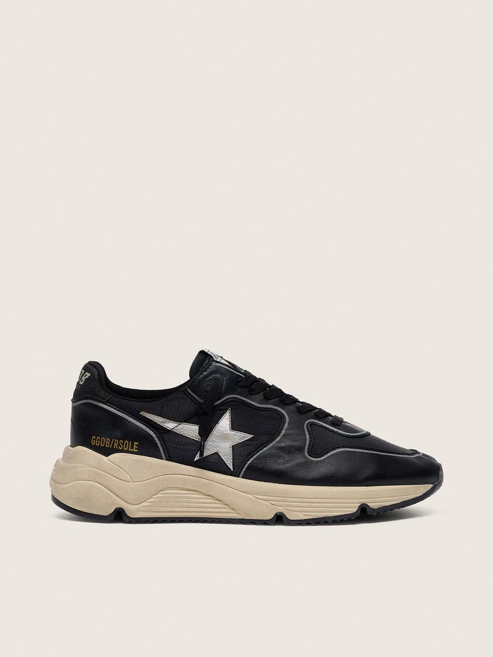 Women’s Running Sole in black nappa leather and nylon with a silver leather star