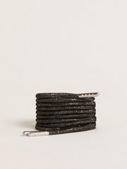 Black laces with silver-colored Swarovski rhinestones