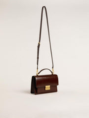 Venezia Bag in dark brown laminated leather with gold details