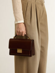 Venezia Bag in dark brown laminated leather with gold details