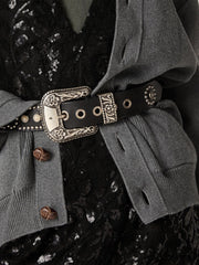 Lace belt in tan-colored washed leather with studs and inlays
