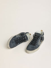 Women's Mid Star in petrol-blue suede with silver glitter star and cotton flash