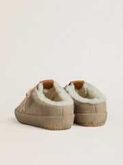 Women's Super-Star Sabots in wool with shearling lining and gold metallic star