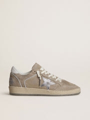 Women's Ball Star LTD in beige suede with silver metallic leather star and white leather heel tab