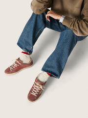 Women's Super-Star LTD in red suede with silver glitter star and laminated leather heel tab