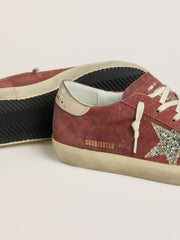Women's Super-Star LTD in red suede with silver glitter star and laminated leather heel tab