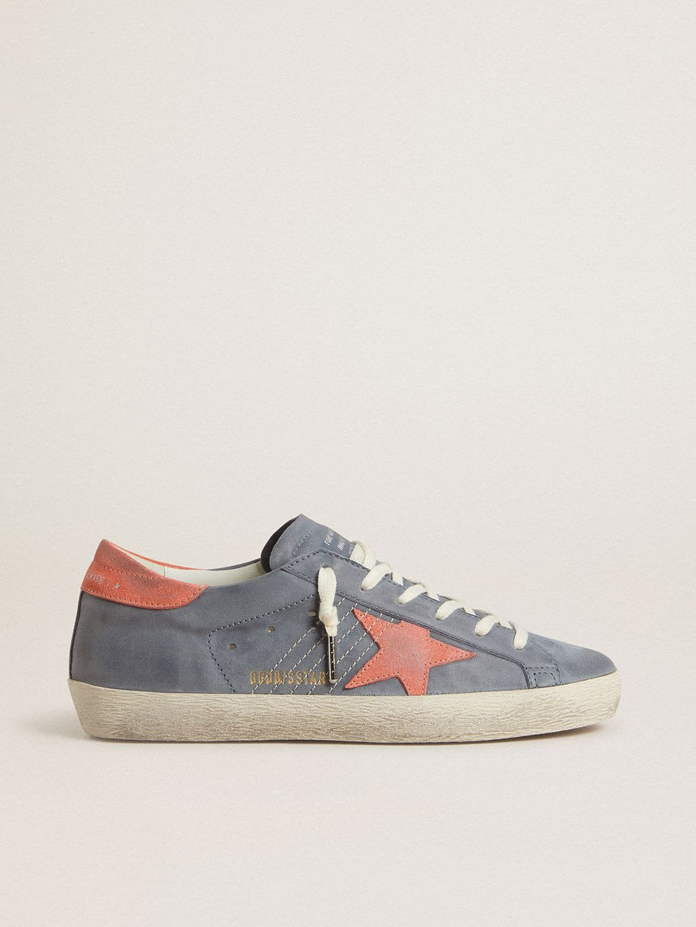 Women's Super Star in blue nubuck with pink suede star and heel tab