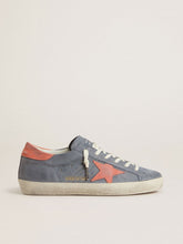 Women's Super Star in blue nubuck with pink suede star and heel tab
