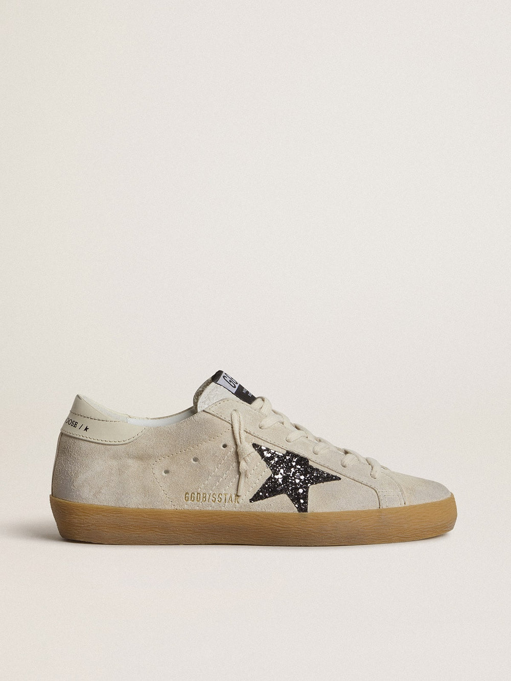 Women's Super-Star in ice-gray suede with silver glitter star and leather heel tab