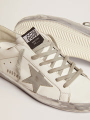 Women's Super-Star with silver sparkle foxing and metal stud lettering