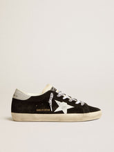 Women's Super-Star LTD in black suede with white printed star and silver glitter heel tab
