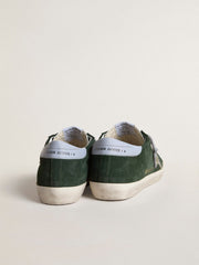 Women's Super-Star in green suede silver glitter star and leather heel tab