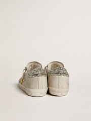 Women's Super-Star in ivory nappa leather with platinum glitter star and heel tab
